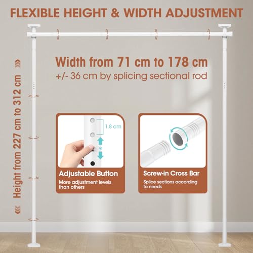 WELDUN Room Divider Curtain Rods, Floor Standing drapery rod, No Drill Damage Free Stand Alone Curtain Rods, Heavy Duty Vertical Tension Curtain