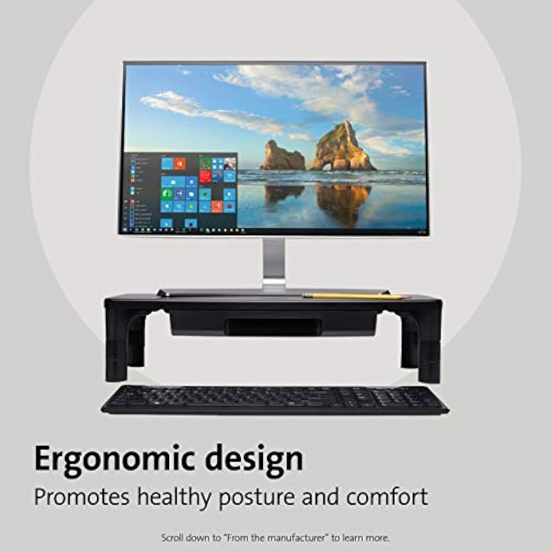 Kensington SmartFit Monitor Stand with Drawer for your Home Office - Monitor / PC riser with Desk Storage for Desk Accessories (K55725EU)