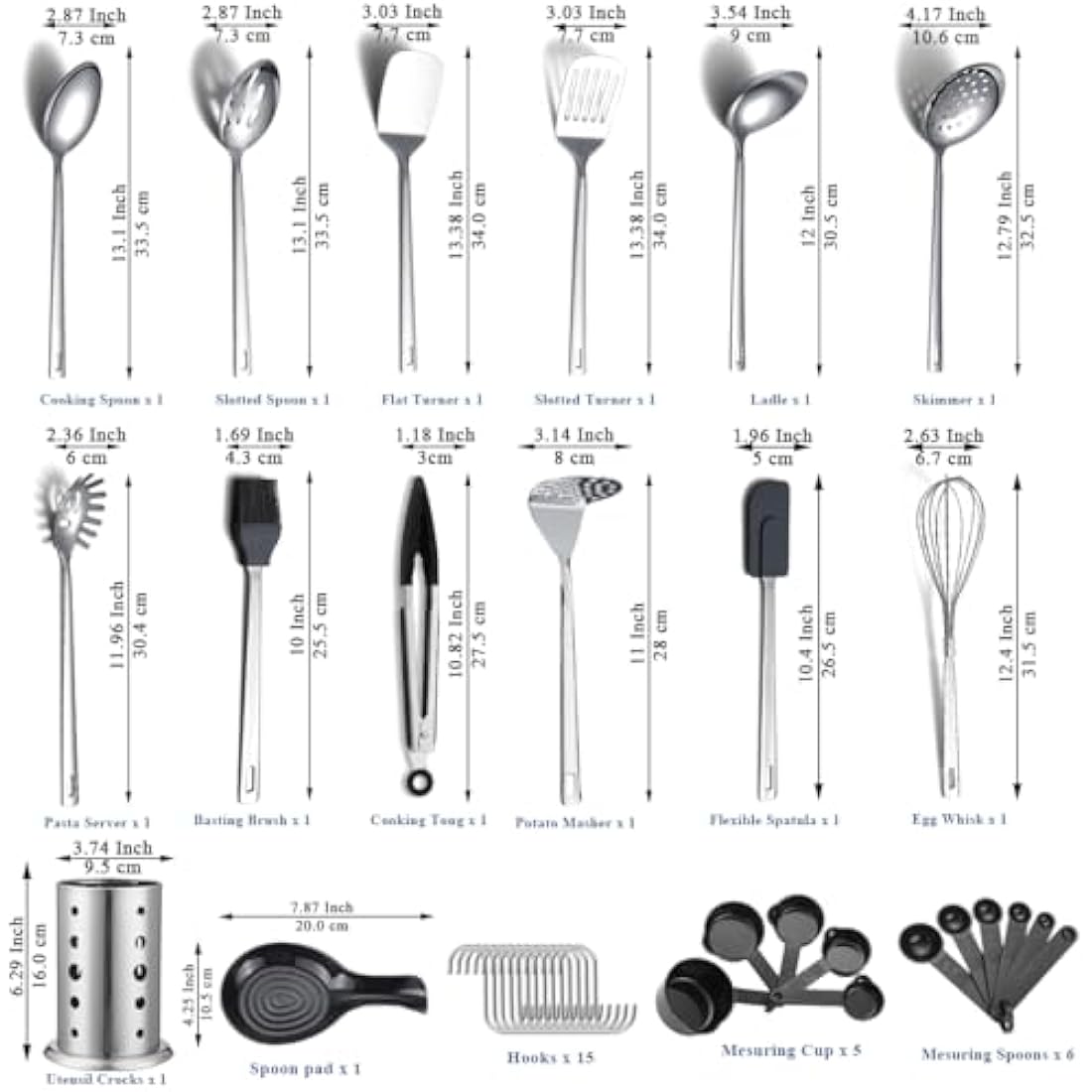 ReaNea Stainless Steel Kitchen Utensils Set 40 Pieces, Cooking Utensil Set with Utensils Holder, Kitchen Gadgets Kitchen Essentials New Home, House, Appartment Must Have, Metal Spatula Set