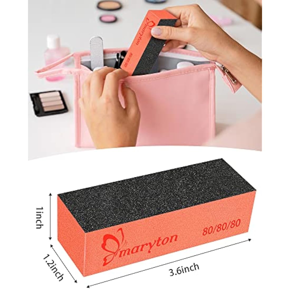 Maryton Sanding Blocks, 80/80 Grit Buffer Files for Acrylic Nails Kit Manicure Tool 10 PCS (Black Orange)