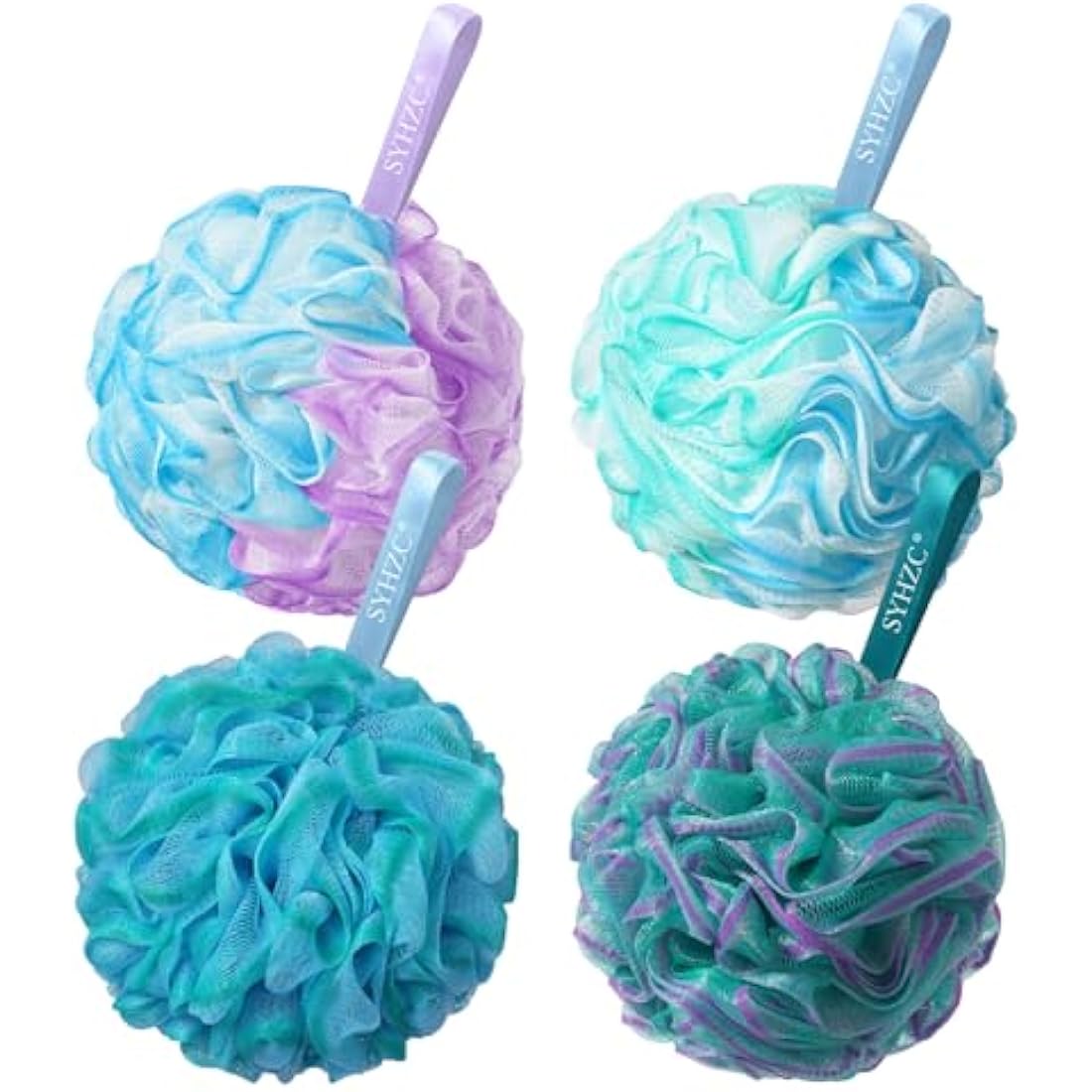 SYHZC Large 75g Loofah, Shower Puff for Women and Men, Mesh Pouf, Soft Shower Pouf, Bath Scrunchie, Multi Pack Body Puff, Exfoliating Bath Sponge for Adults - Loofa Set of 4 Flower Color