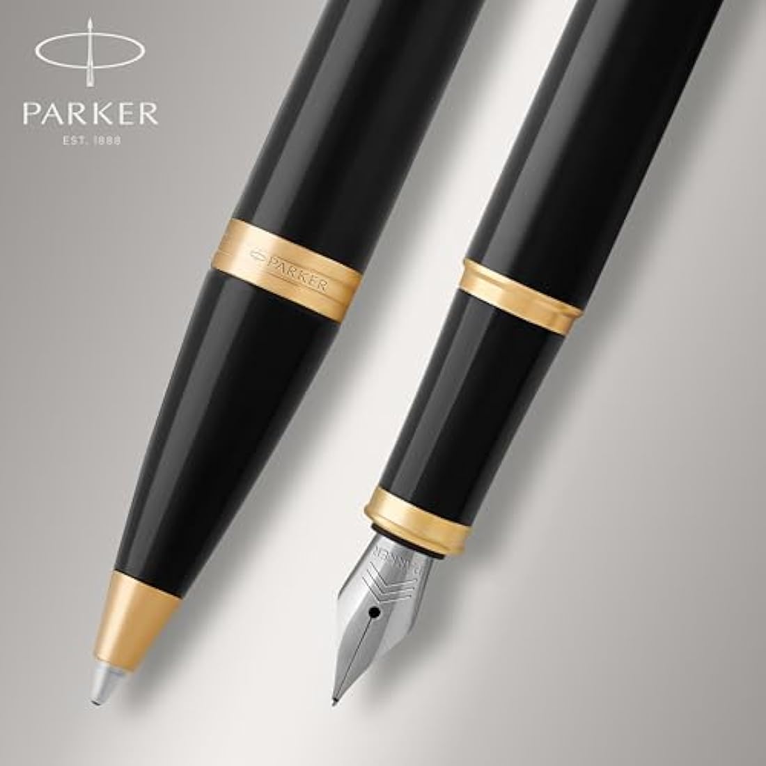 Parker IM Duo Gift Set with Ballpoint Pen & Fountain Pen | Gloss Black with Gold Trim | Blue Ink Refill & Cartridge | Gift Box