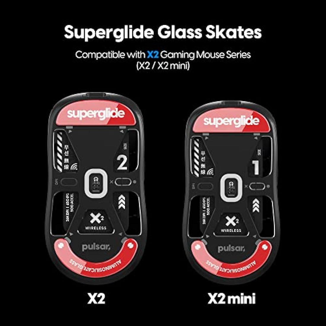Superglide - Fastest and Smoothest Mouse Feet/Skates Made with Ultra Strong Flawless Glass Super Fast Smooth and Durable Sole for Pulsar X2 & X2 Mini Wireless Gaming Mouse (Red)