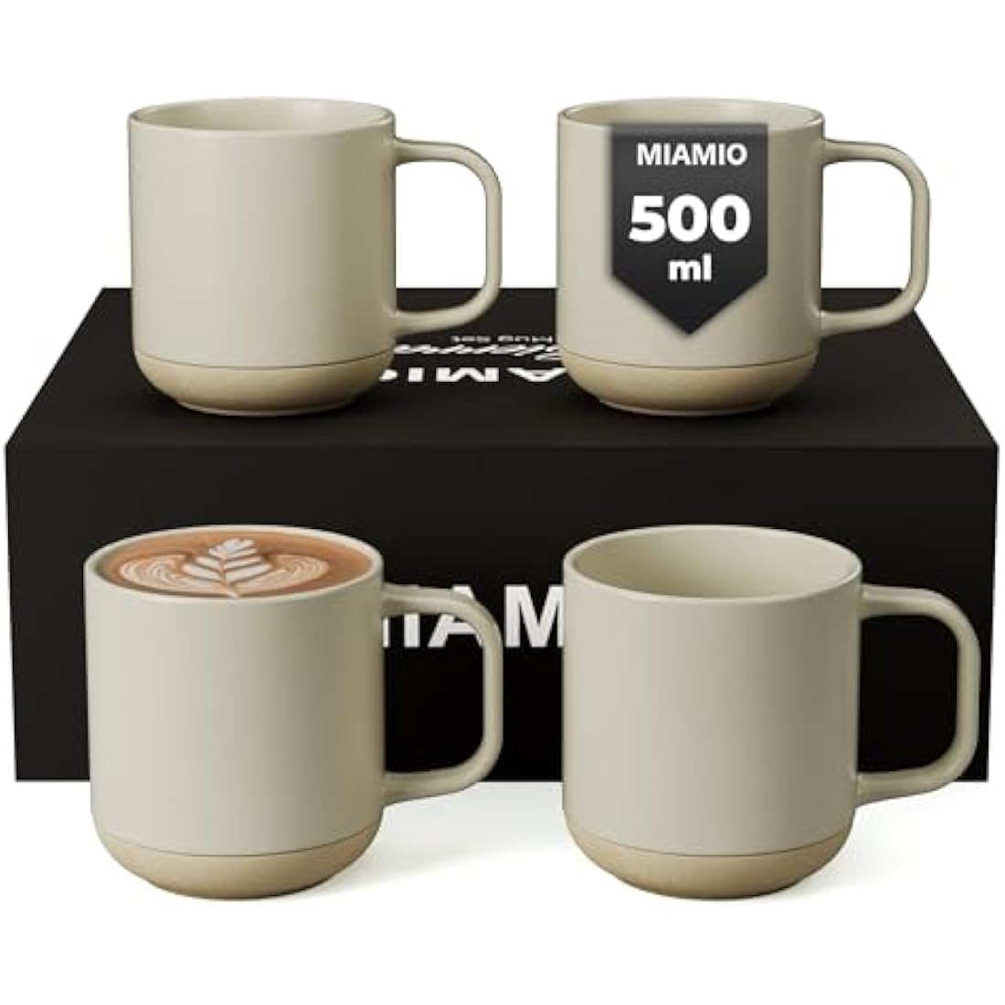 MIAMIO – Coffee Mugs Set of 4 / Ceramic Cups for Coffee (500 ml), Cappuccino, Latte Macchiato, Tea, Espresso/Dishwasher and Microwave Safe – Sierra Collection (Light, Mugs (4X))