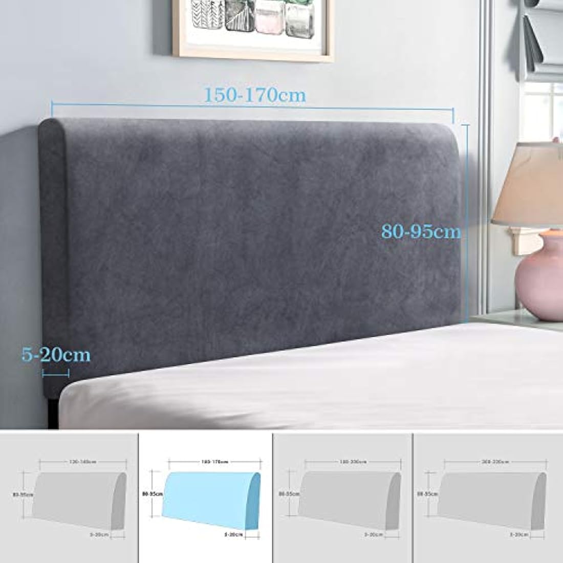 TAOCOCO Bed Headboard Covers, King Size Headboard Covers,Velvet All-inclusive Elastic Headboard Protection Cover for King/Double Bed,Grey Headboard Cover 150-170cm(Dark Grey)