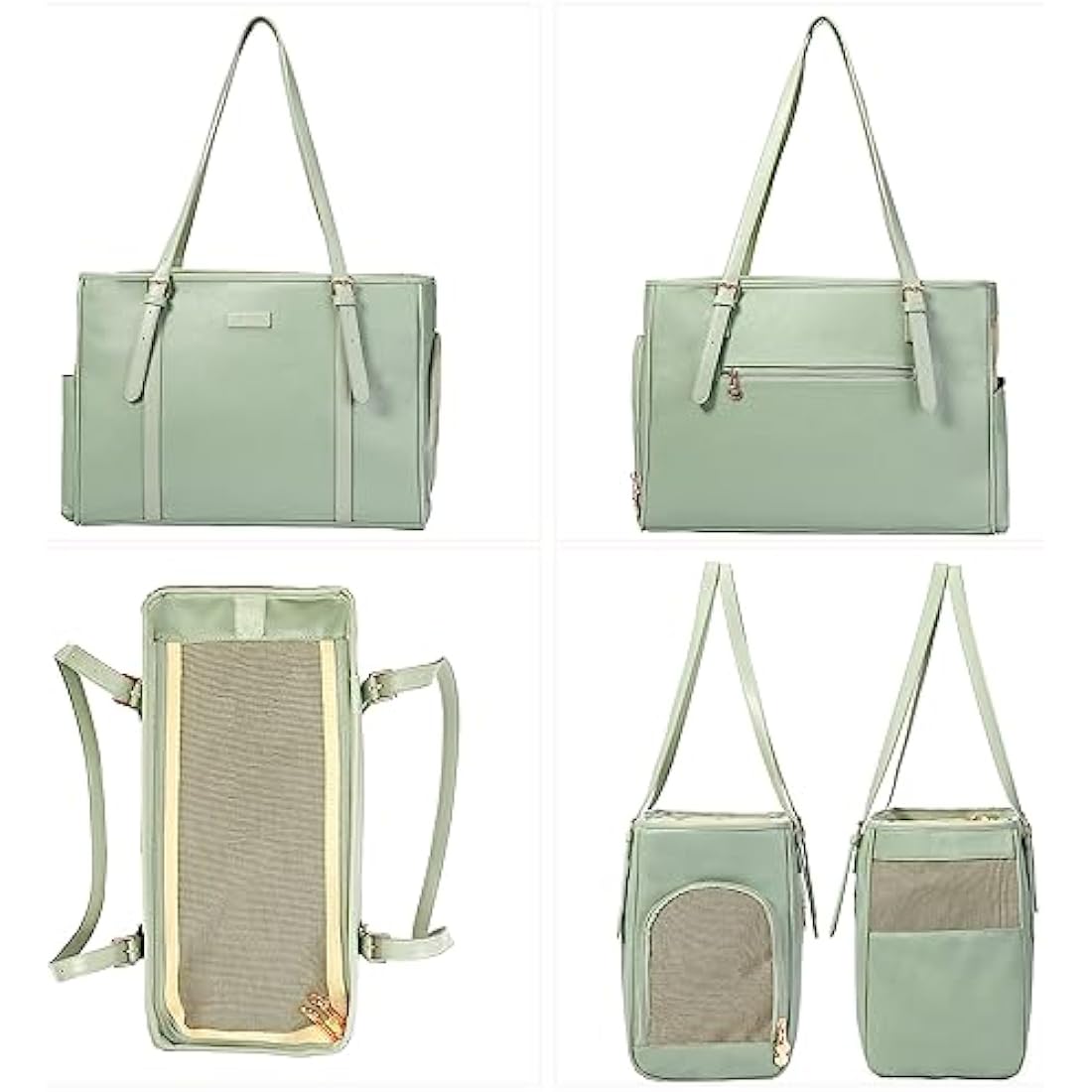 Lasaviin Fashion Dog Purse Pet Carrier Leather Bag for Small Dogs Cats Puppy, Portable Tote Bag Airline Approved Soft-Sided Carriers (Green)