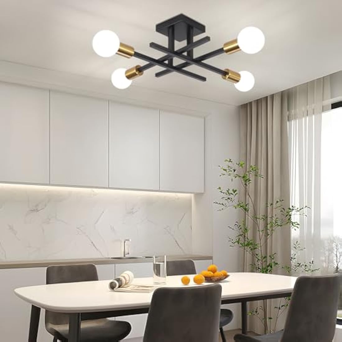 QAREHL Black Chandelier Ceiling Lights Living Room, 4 Light Modern Sputnik Ceiling Lights Industrial Light Fittings Ceilings, Sputnik Chandelier for Bedroom, Kitchen, Dining Room, Hallway, Lounge