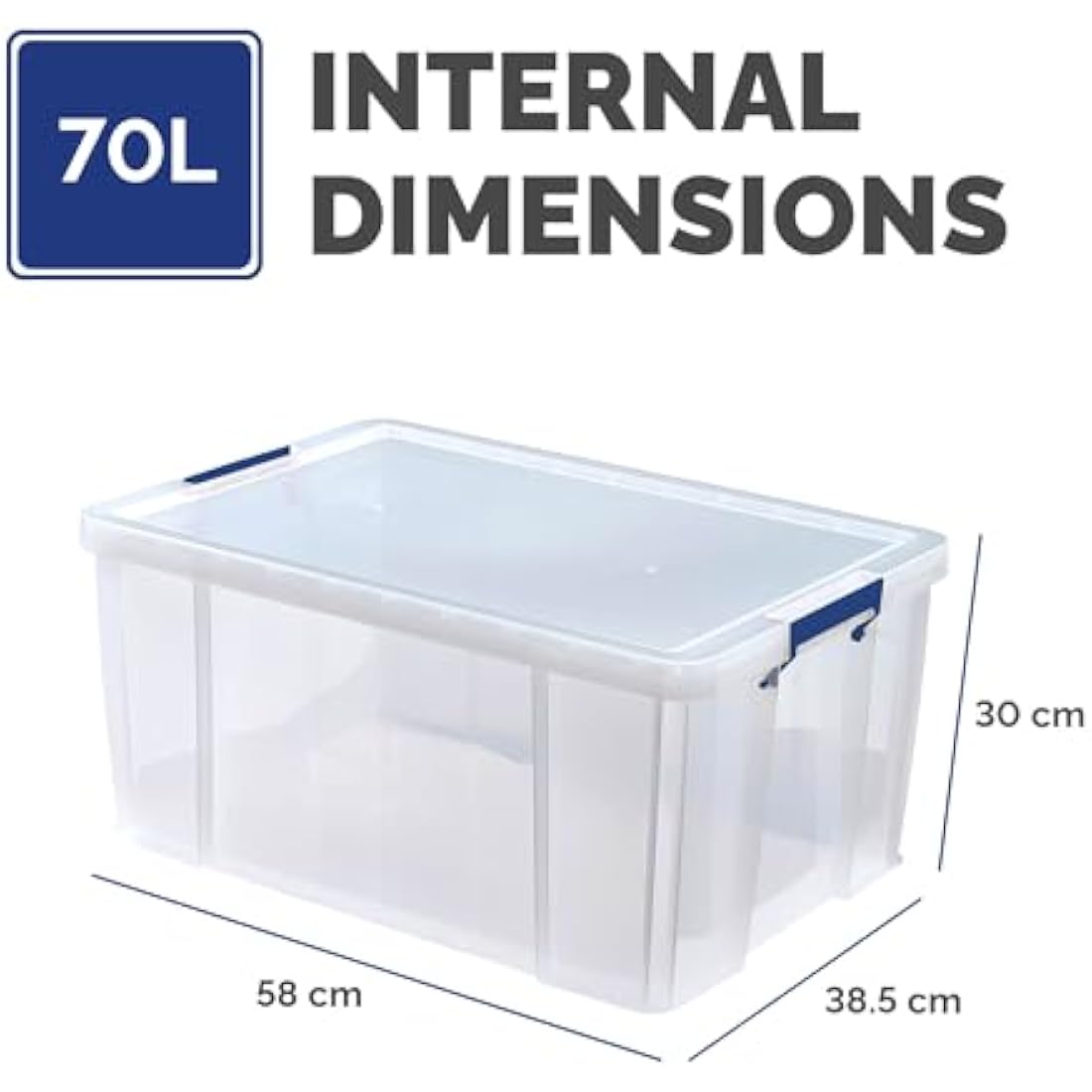 BANKERS BOX 70L Plastic Storage Box with Lids, ProStore Super Strong Stackable Plastic Storage Boxes (30 x 48 x 38.5cm), Clear