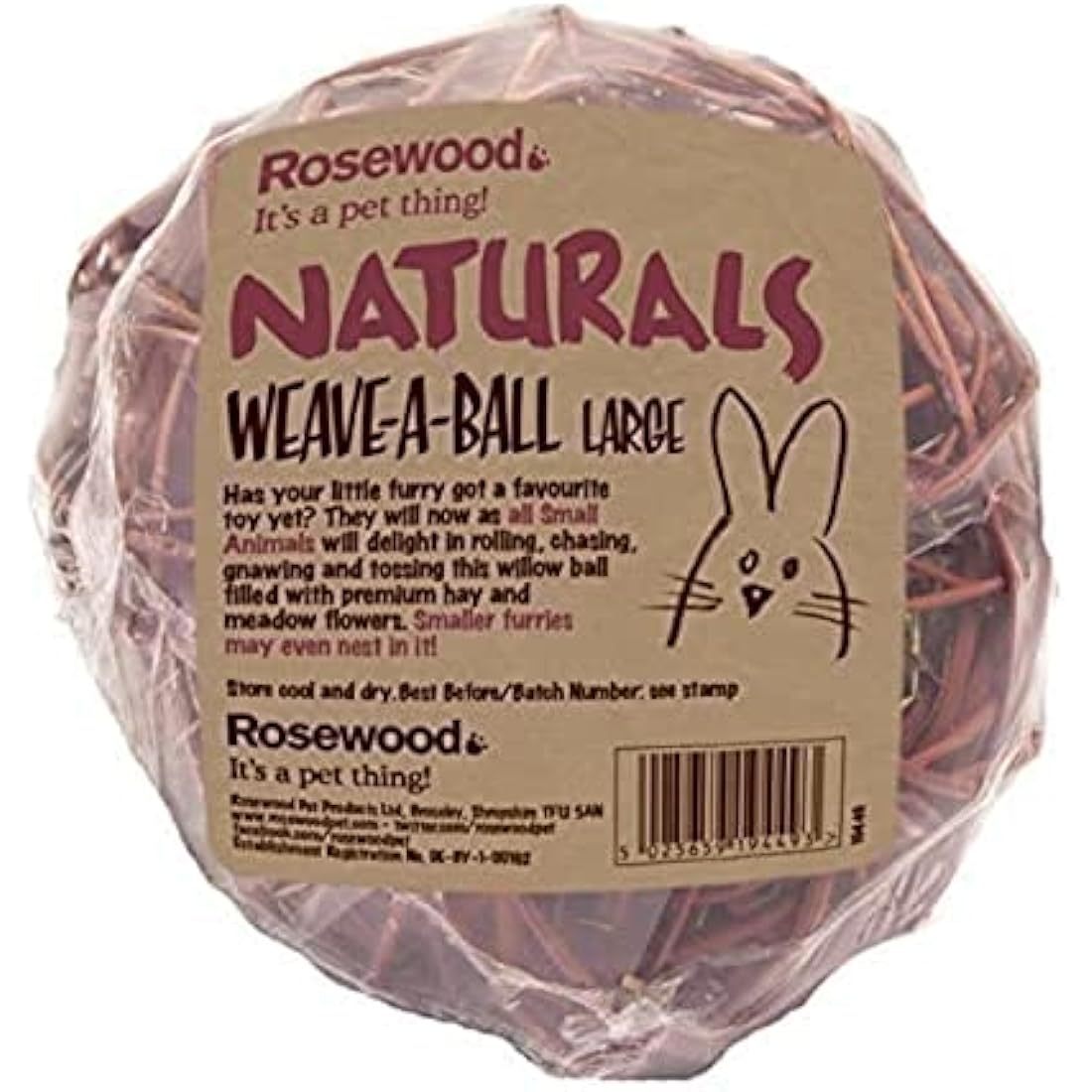 Rosewood Naturals Edible Weave-a-Ball, Small Animal Treat and Toy for Rabbits, Guinea Pigs, Chinchillas, Degus, Hamsters, Gerbils, Mice and Rats (Pack of 1)