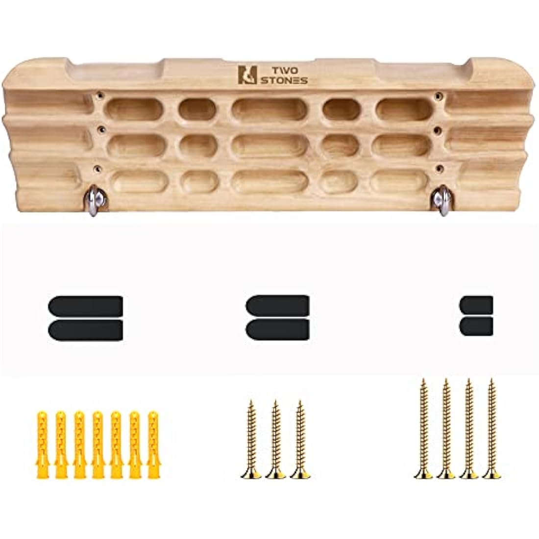 TWO STONES Hangboard Rock Climbing Hangboard with Phone Holder, Band Holder, Jugs, Pinches, Pockets, Edges and Slopes; Wood Hang Board for Climbing