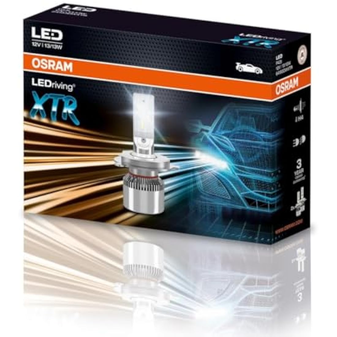 OSRAM LEDriving XTR, ≜H4 LED headlight lamps, cool white LED light, off-road only, 64193DWXTR, folding box (2 lamps)