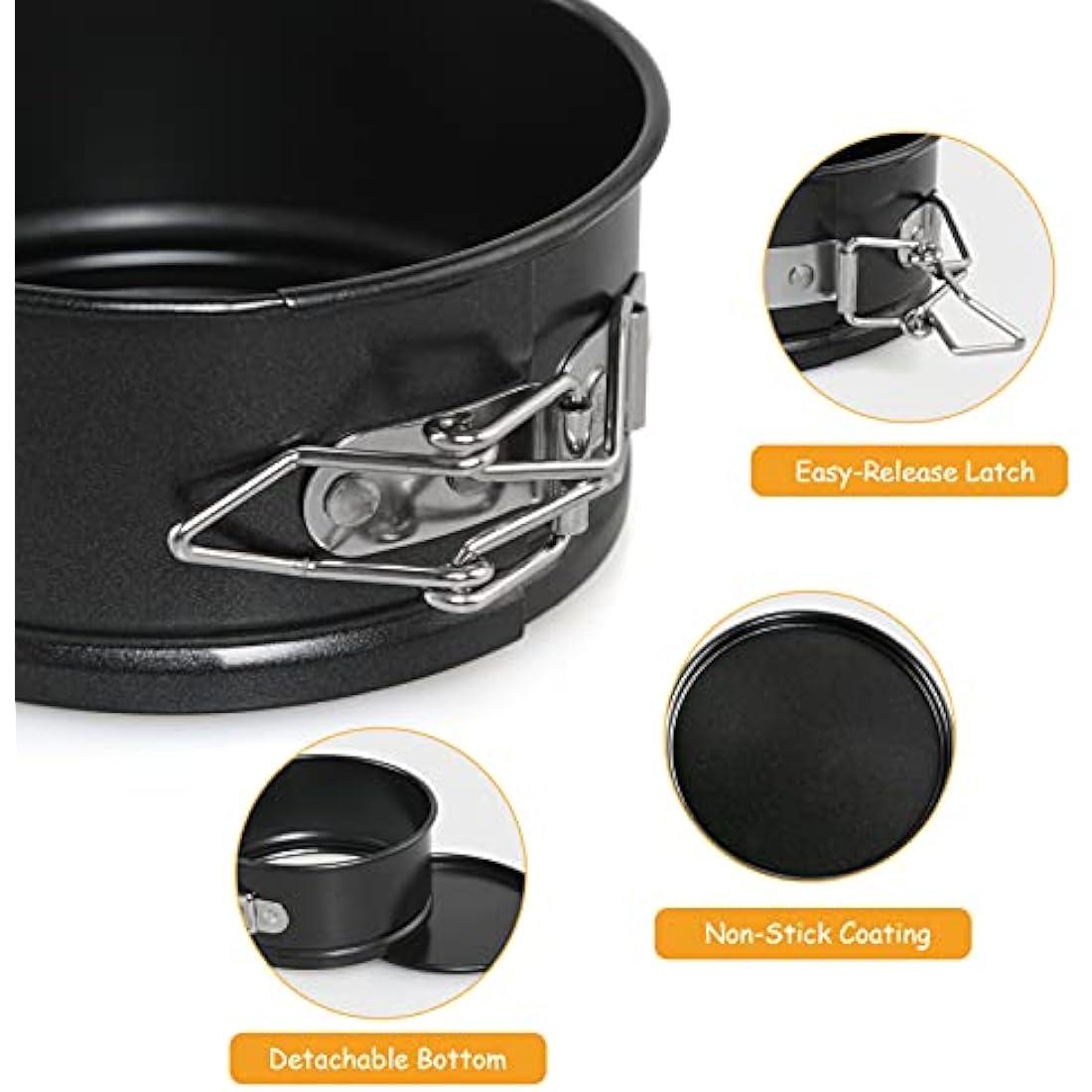LEADSTAR Cake Tins for Baking, 4 Inch Mini Springform Cake Tin Set Small Cheesecake Tins Moulds Pan Round with Removable Bottom Non-Stick Coating for Pie Cheesecake Pizzas Quiches (Rotundity)