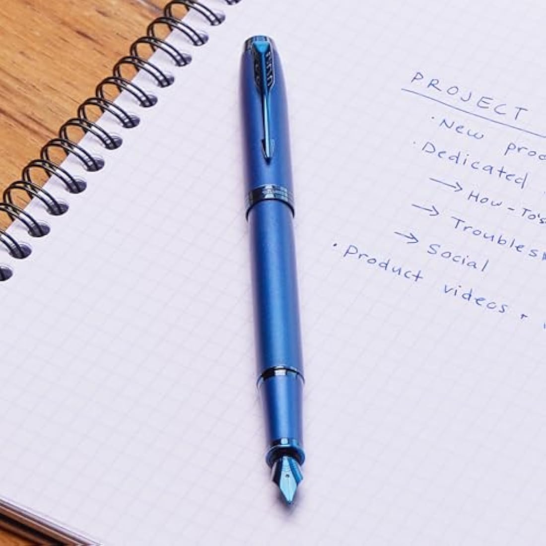 Parker IM Monochrome Fountain Pen | Blue Finish and Trims | Medium Nib | Blue Ink | Gift Box