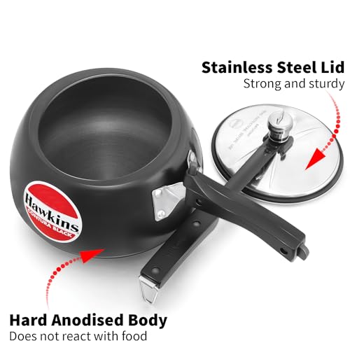 HAWKINS CB15 Hard Anodised Pressure Cooker, Aluminum, Contura Black, 1.5-Liter