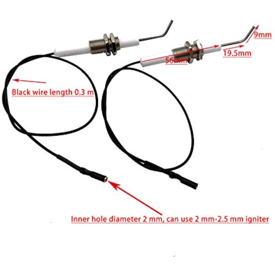 METER STAR Gas Grill/Range/Heater/Grill Igniters,Push Button Piezo Igniter with Threaded Universal Ceramic Electrode Ignition Spark Plug Wire Long 30cm Electronic Device Set of 2