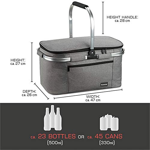 bomoe Insulated Picnic Basket ? Foldable Thermal Basket 32 Litre ? Thermal Cooler Bag with 2 Ice Packs Picnic Cool Bag with 16h Cooling Function &