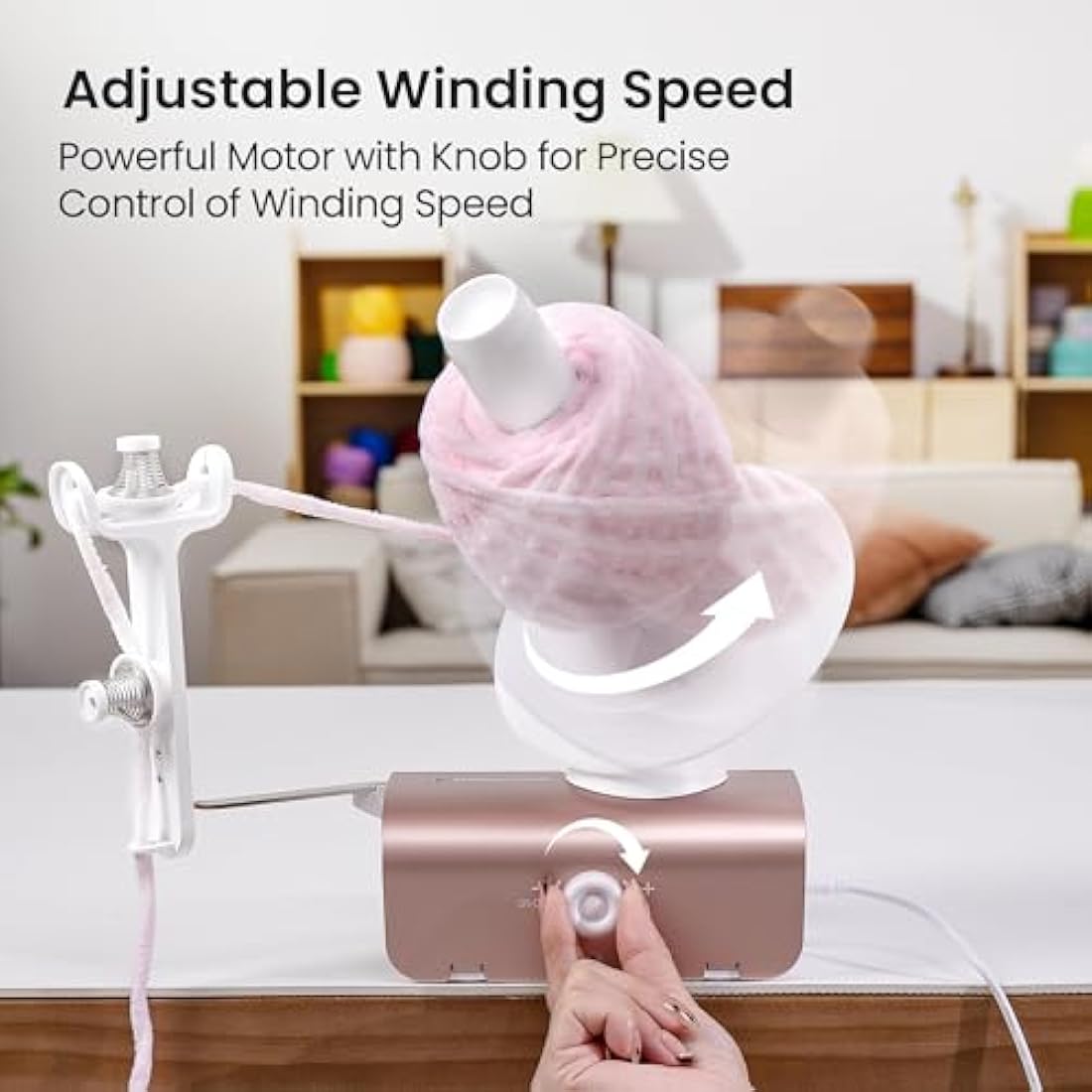 Winartton Yarn Winder, Electric Yarn Ball Winder for Crocheting, Heavy-Duty 10 oz Large Capacity Automatic Yarn Cake Winder Spinner Roller, Ideal Crocheting Tools for Knitting Lovers, Rose Gold
