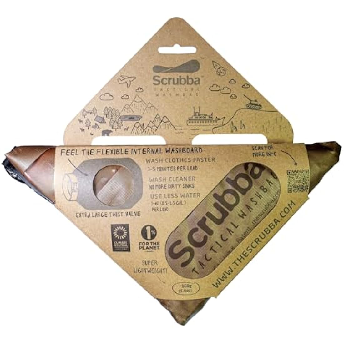 Scrubba TACTICAL Wash Bag Portable Washing Machine – Rugged Manual Clothes Washer for Camping, Travel & Deployment – Durable, Compact & Lightweight – Use with Laundry Detergent or Hand Soap – 160g