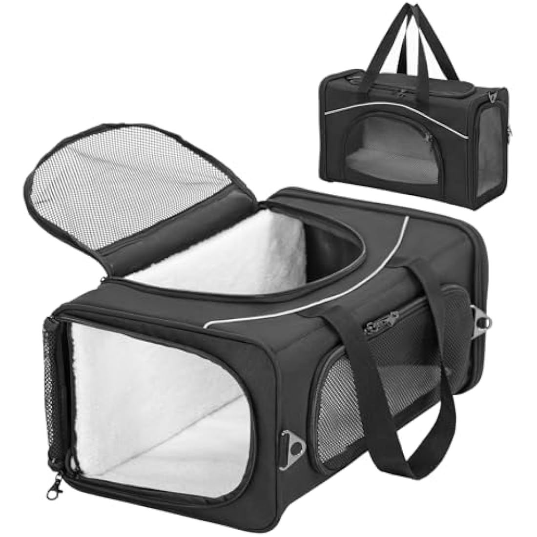 Petsfit Cat Carrier Airline Approved ，Large Cat Carrier,Foldable Cat Carriers Medium Two-Way Placement on Plane for Cats and Small Dogs, Black