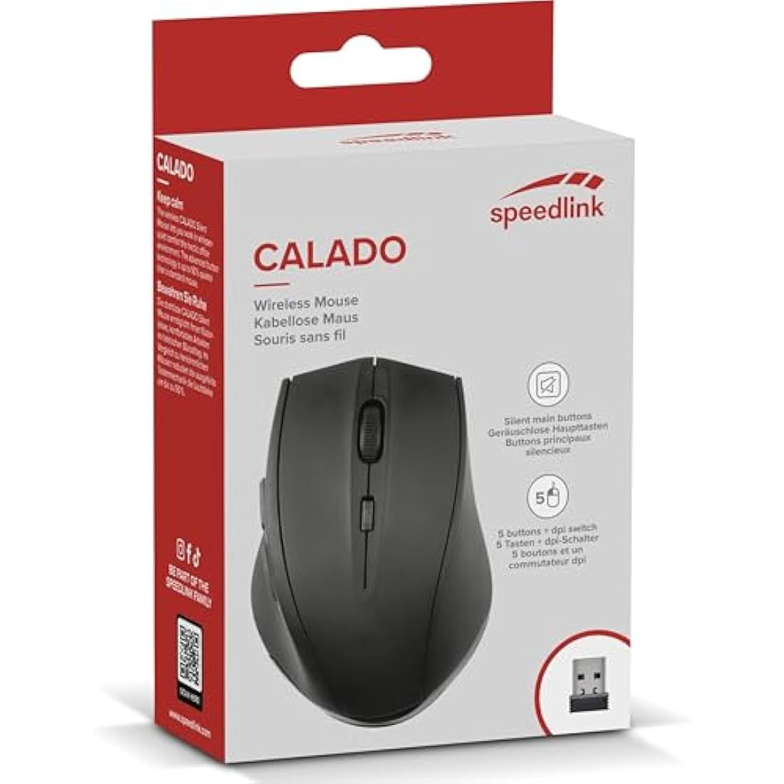 Speedlink Calado Silent Mouse SL-6343-RRBK, Wireless USB, 1600 DPI, 4GHZ Wireless Technology, Black