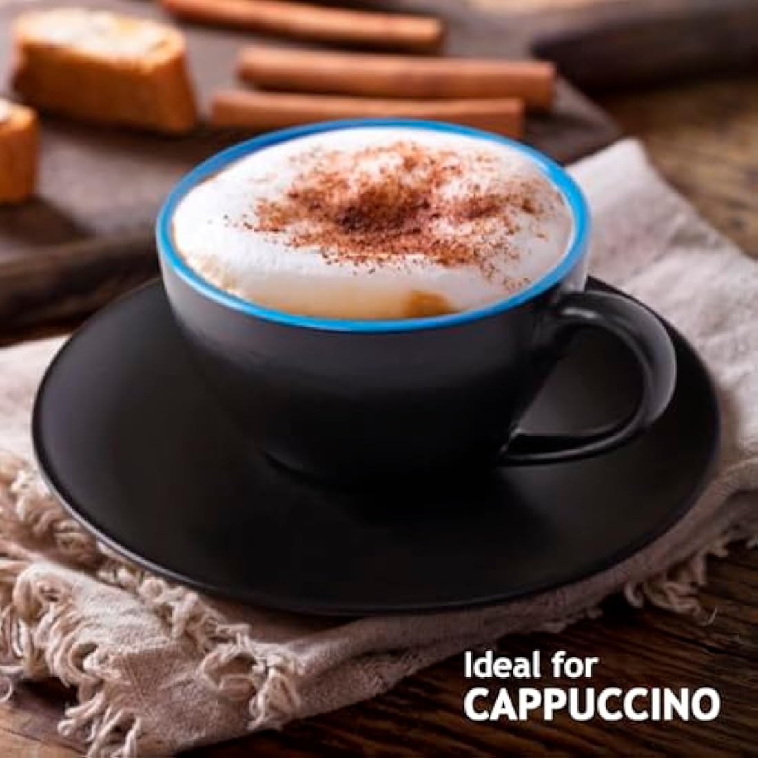 MIAMIO - Set of 6, Ceramic Stackable Cappuccino Cups Set / 175 ml Cappuccino Mugs and Saucer with Metal Stand for Coffee Drinks, Cappuccino, Latte, Americano and Tea - Le Papillon Collection (Mixed)