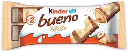 Kinder Bueno White Wafer Twin Bars, Bulk Chocolate Gift Pack, Milk Chocolate Covered Wafer with Milky and Hazelnut Filling, Pack of 30 x 2 (60pcs)