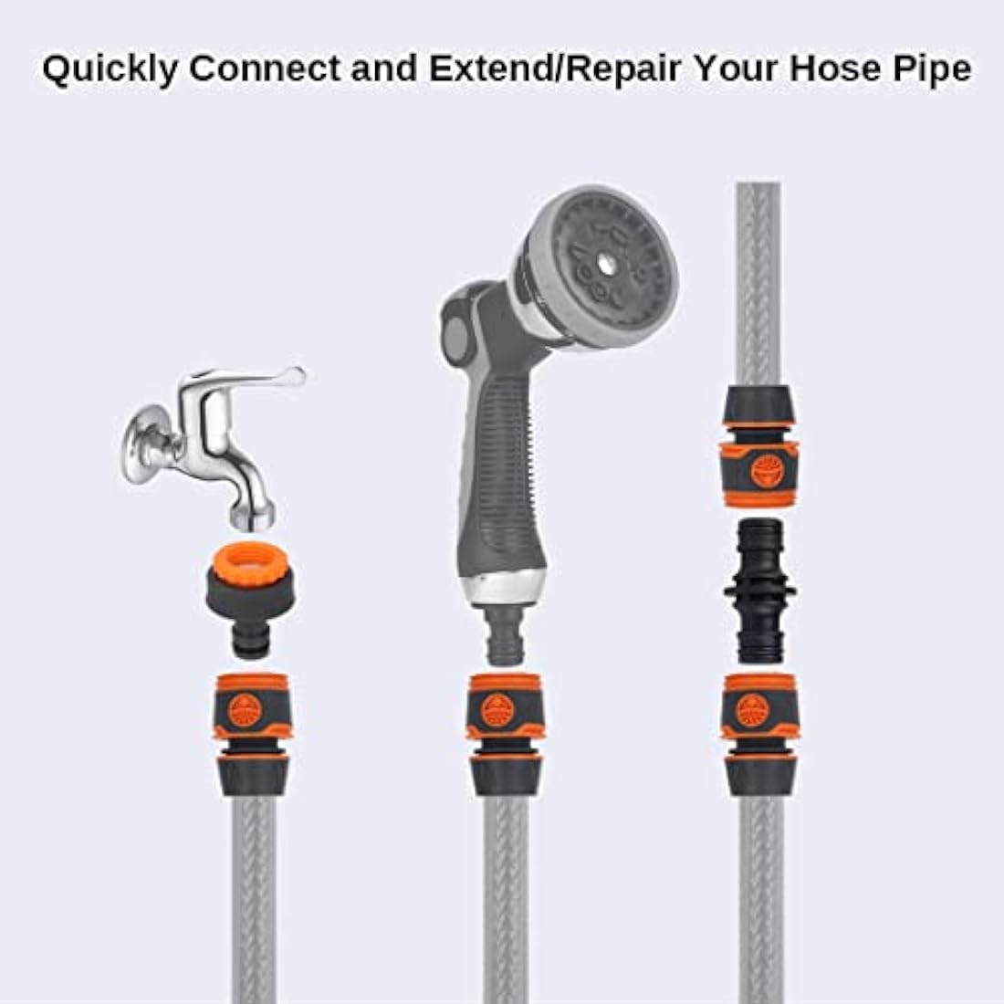 Garden Hose Connector for Hose Pipe, Outside Tap to Hose Connector Fittings Set - Quick Connector, Tap Adapter for Tap 3/4''&1/2'' 2 in 1