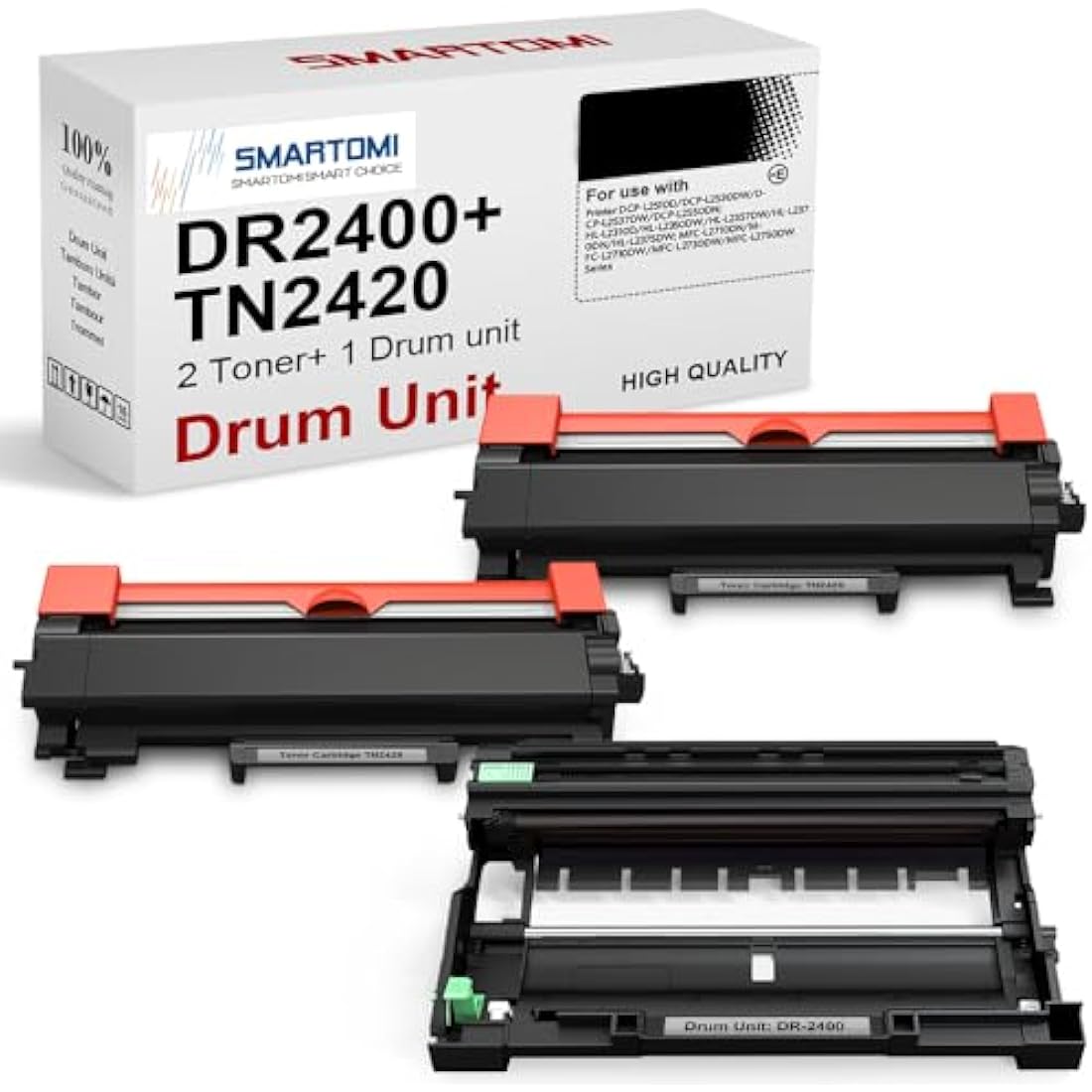 SMARTOMI Replacement DR2400 DR-2400 Drum Unit and TN2420 Black Toner Cartridge for Brother MFC L2710dw MFC-L2710dw HL-L2370dn L2370DN DCP L2710DW L2310D HL-L2310D L2350DW L2370DW(2K+1D)