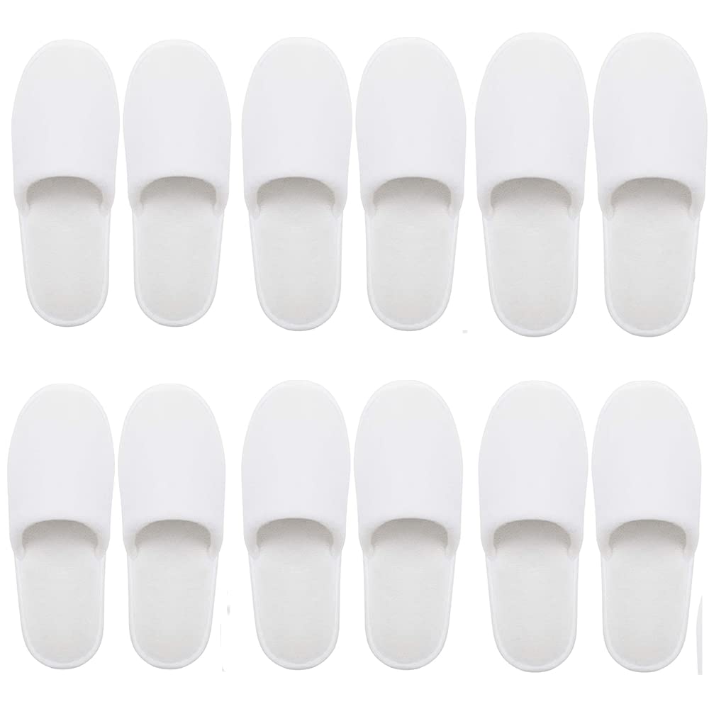 Bkrdty Disposable Slippers 6 Pairs Hotel Slippers Closed Toe Disposable Spa Slippers Fluffy Coral Fleece White Disposable Slippers for Hotel Travel