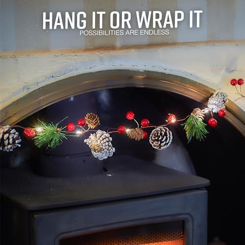 GloBrite Christmas Garland - 2M Pre-Lit Decoration with 20 LEDs for Fireplace, Indoor, and Stairs