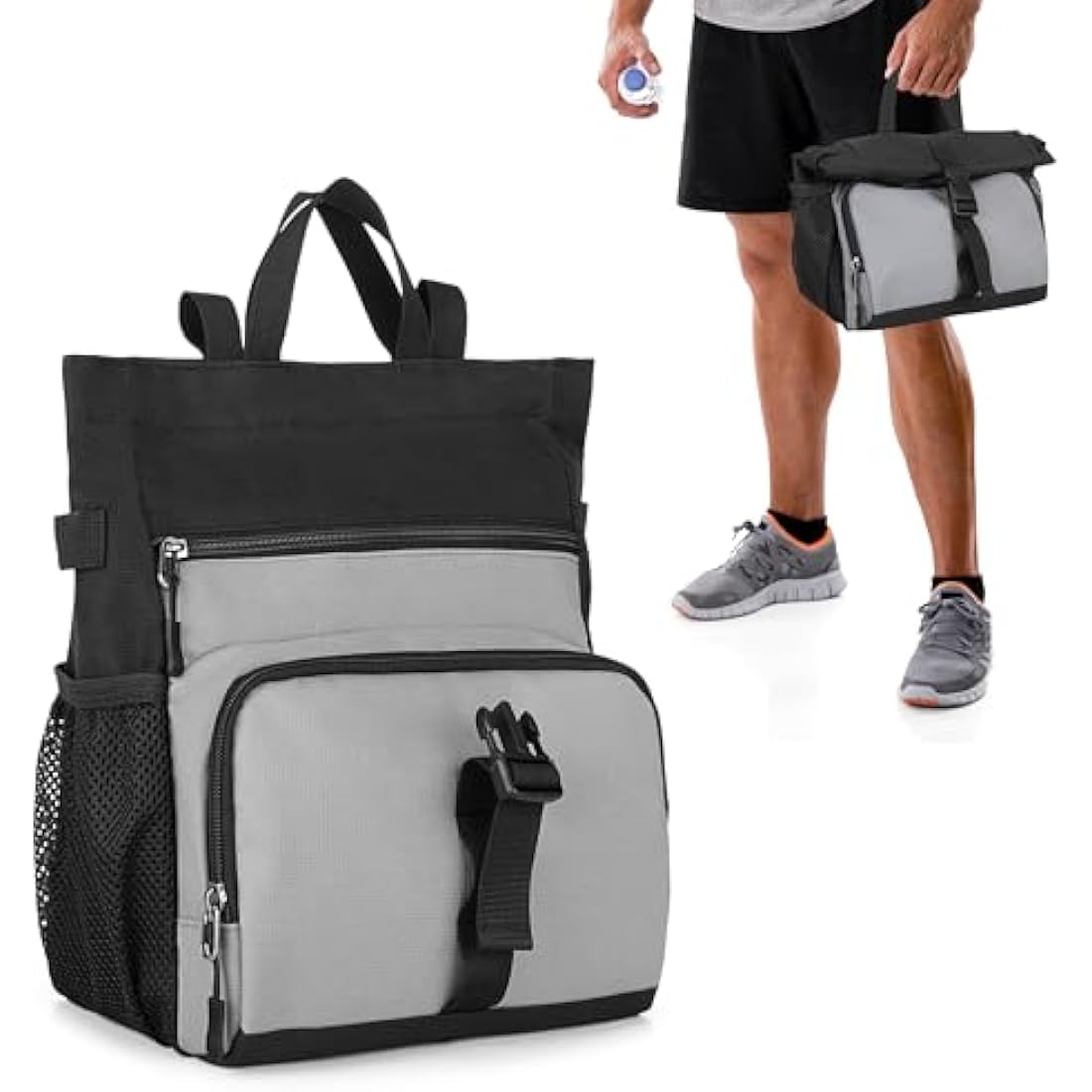 PGmoon Chalk Bucket for Climbing & Bouldering, Chalk Bag Pot with 2 Zippered Pockets, 2 Side Pockets & 4 Brush Holders.
