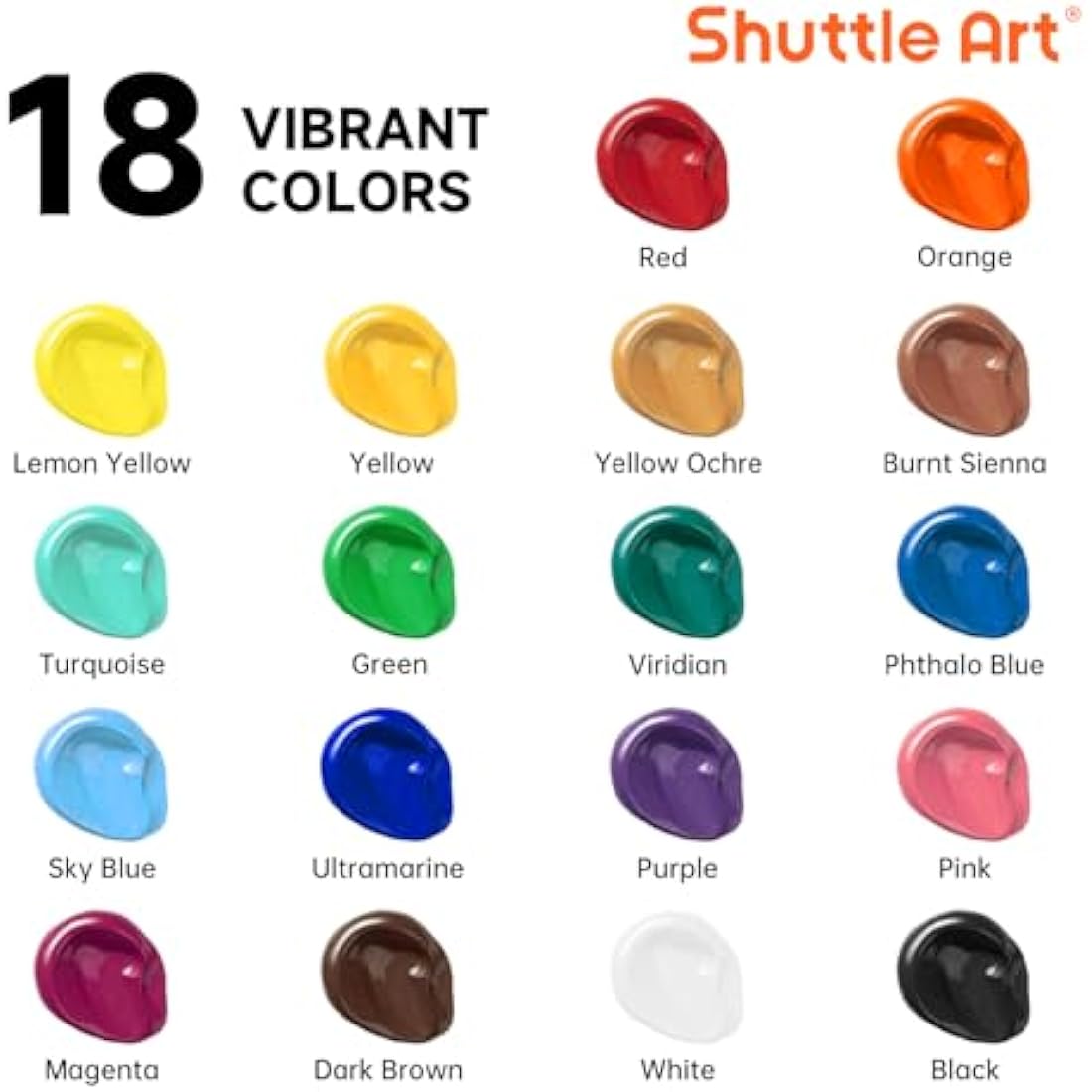 Shuttle Art Acrylic Paint Set, 18 Colours, 120ml/4.06oz, Artist Grade, Rich Pigments, Non-Toxic for Artists, Beginners and Kids on Canvas, Wood, Ceramic