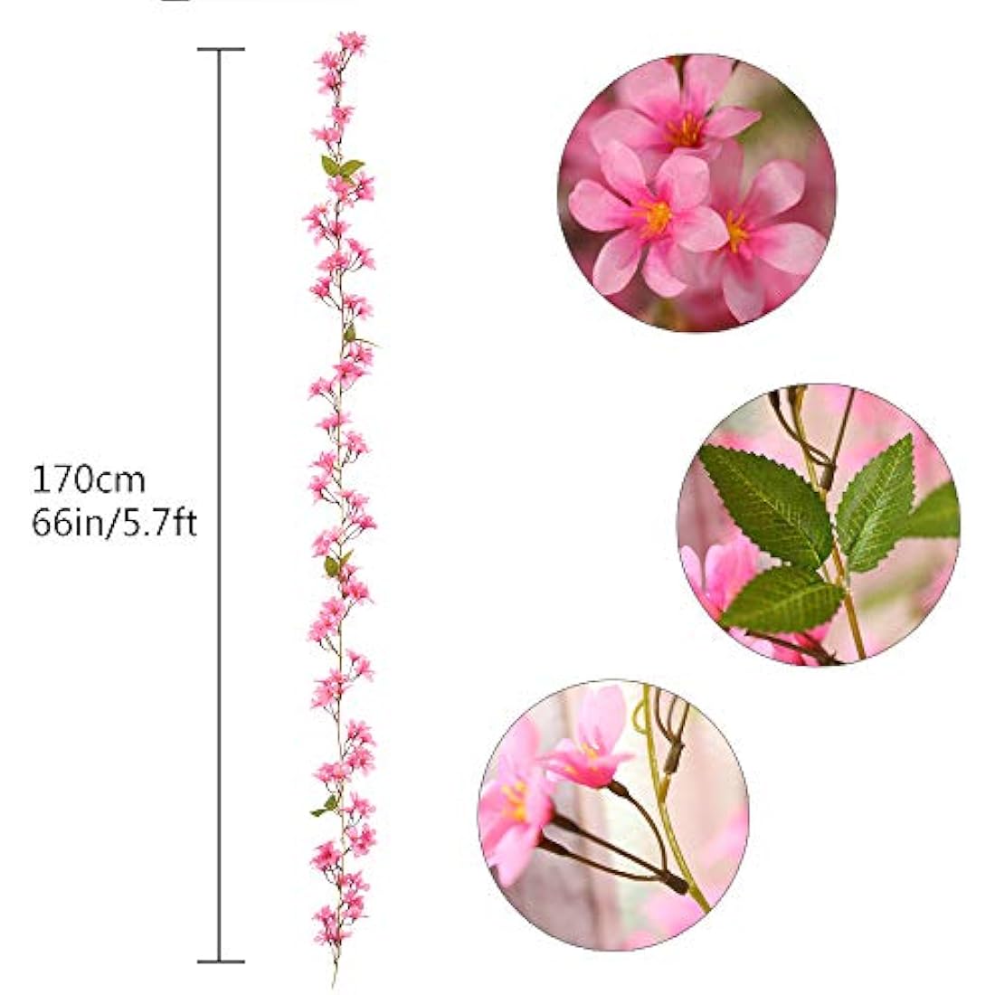 JUSTOYOU 2 Pcs 5.7FT Artificial Flowers Cherry Blossom Sakura Hanging Vine Fake Sakura Garland Fake Oriental Cherry Wreath Home Garden Party Wedding Decor（Rose Red）