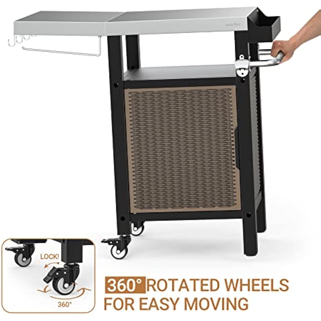 Onlyfire BBQ Storage Cart Table,Garden Serving Trolley Table With Seasoning box and Closed Storage Space,for Outdoor Grilling and Cooking