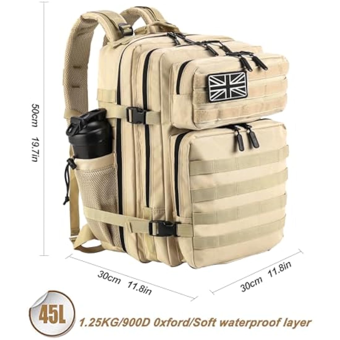 LHI Military Tactical Backpack for Men and Women 45L Large waterproof Rucksack for School, Hiking, Trekking, Hunting