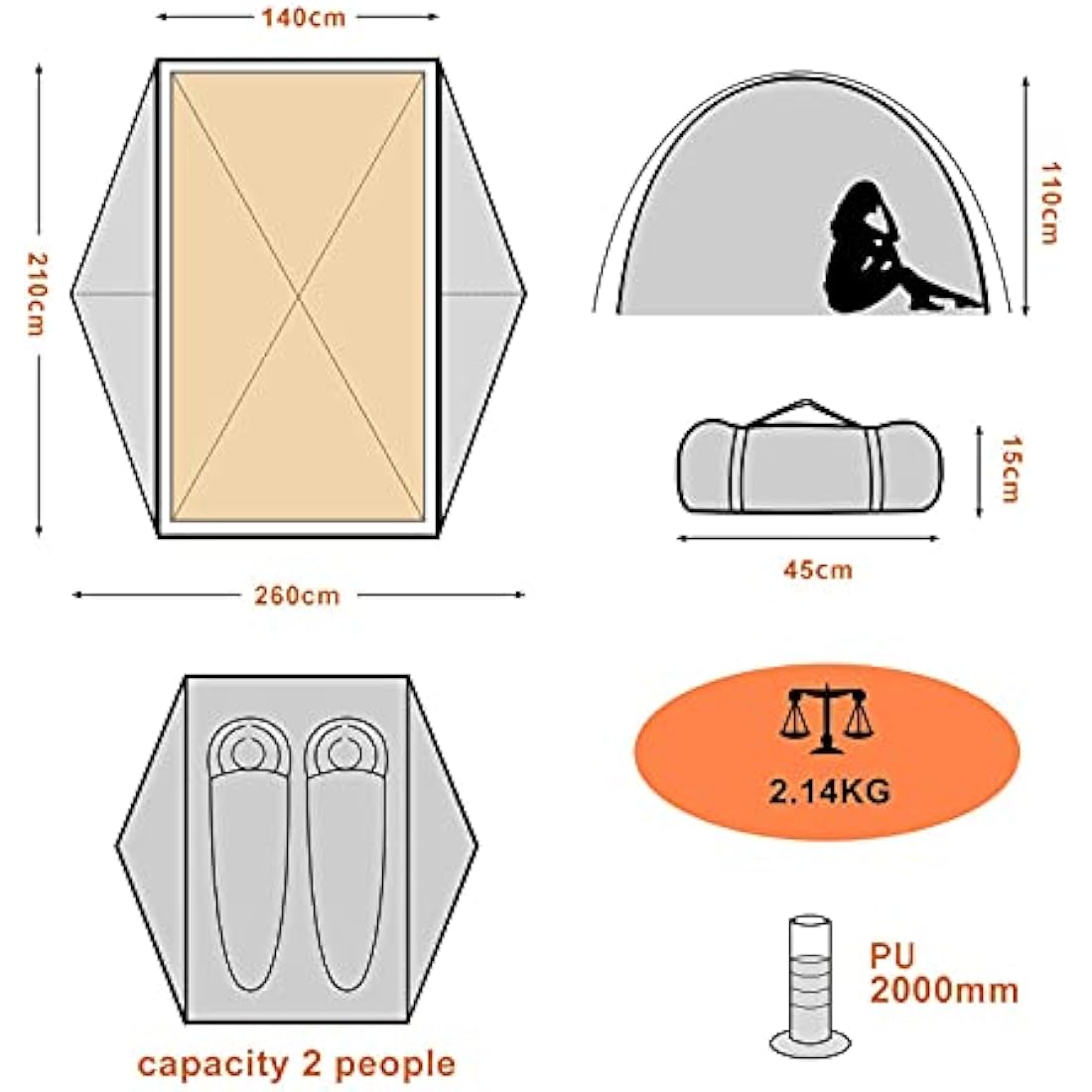 BISINNA 2 Man Camping Tent Waterproof Windproof Two Doors Lightweight Backpacking Tent Easy Setup Double Layer Outdoor Tent for Family Camping Hunting Hiking Mountaineering Travel