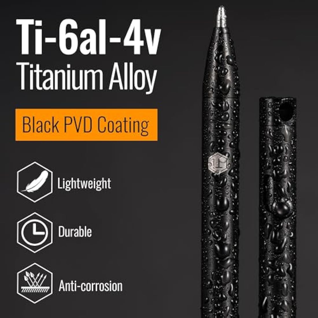 KeyUnity Titanium Retractable Ballpoint Pen, Ball-point Pen with Refills, Mini Titanium Alloy Keychain EDC Pocket Pen with Clip, Black Ink (PVD Black)