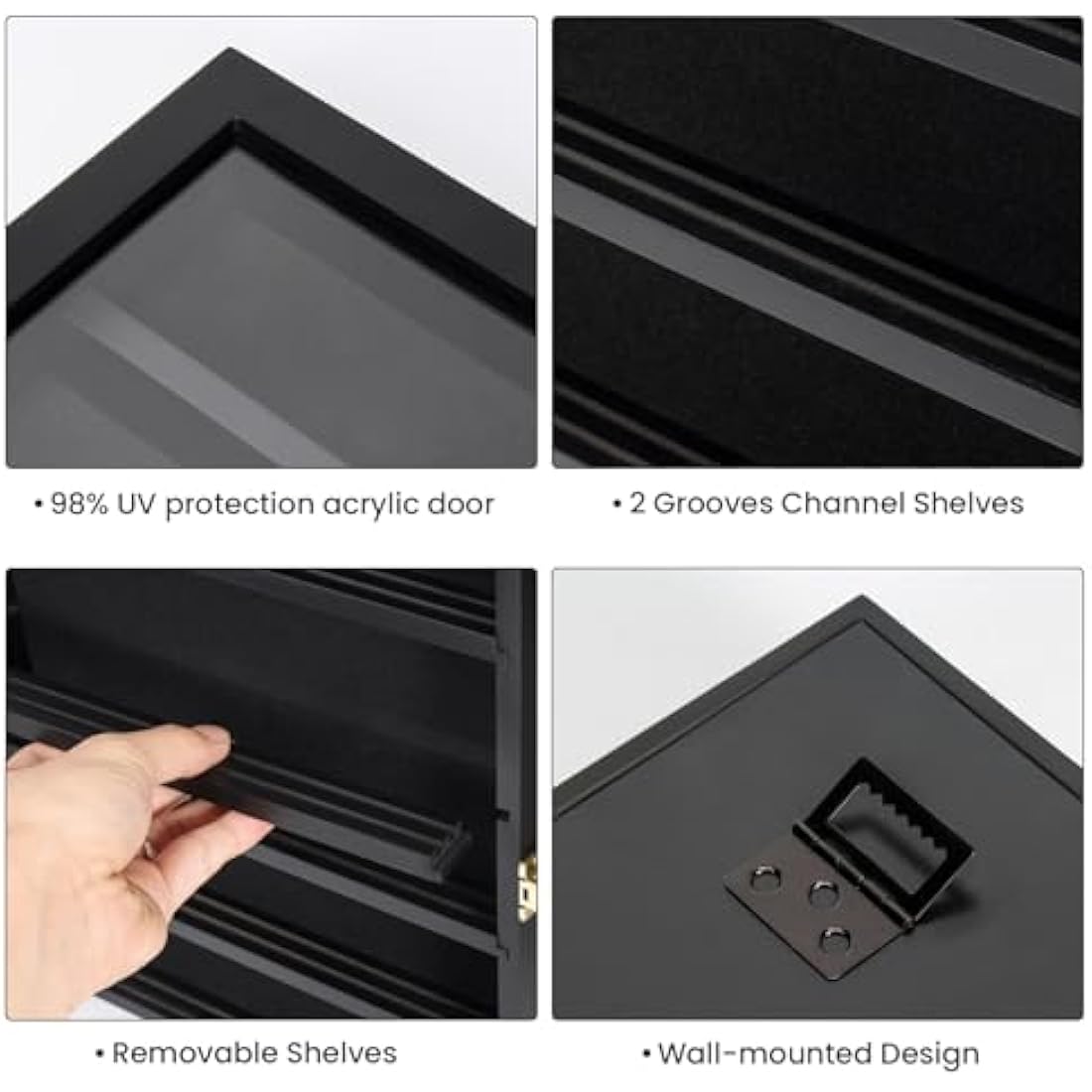 Military Challenge Coin Display Case, Coin Display Holder Wall Mount with Removable Shelves, Shadow Box for Medals Pin Badges Buttons