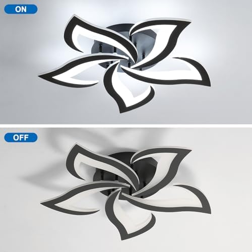 Comely Ceiling Lights Bedroom, LED Ceiling Lights 60W 6750LM, Cool White 6500K, Acrylic Petal Design Mordern Ceiling Lighting for Living Room Bedroom, Black (Dia 60cm)