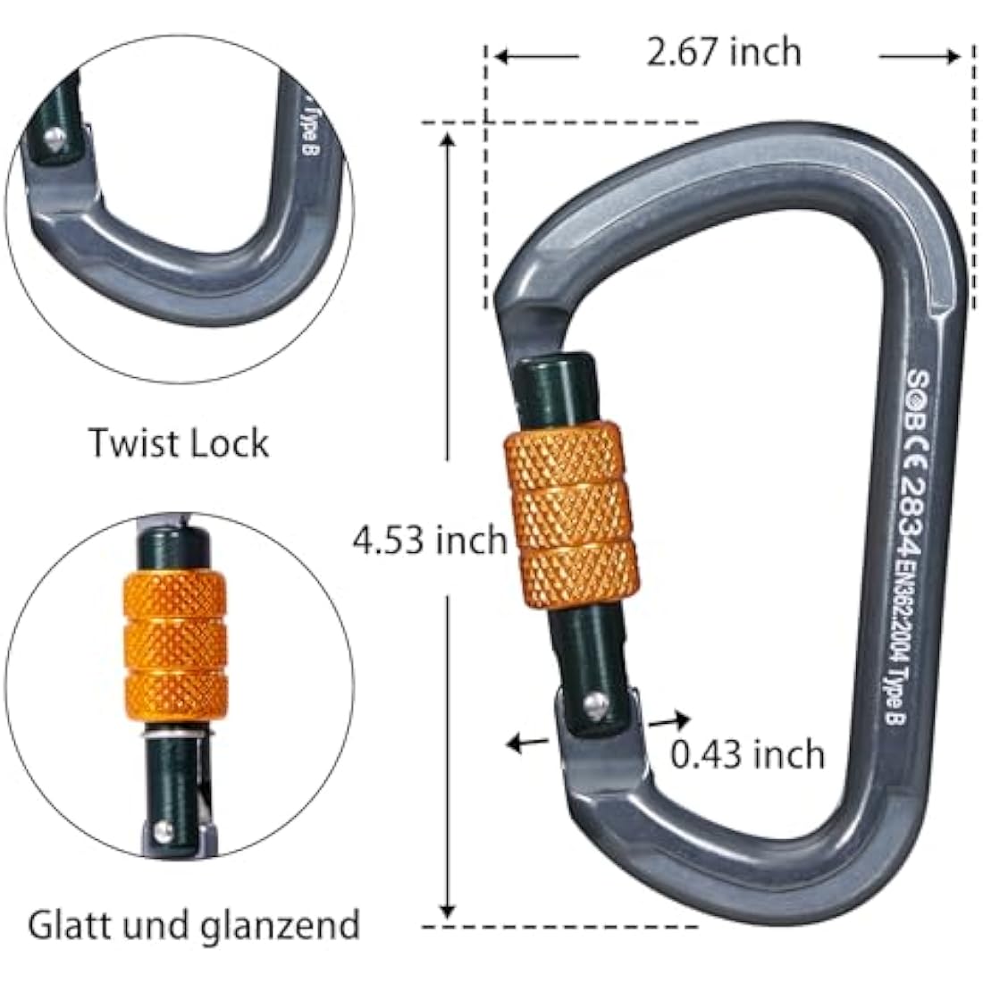 Climbing Carabiners, Auto Locking Carabiner Clips Heavy Duty for Rock Climbing, Camping, Dog Leash, Hammock, Swing, Water Bottle