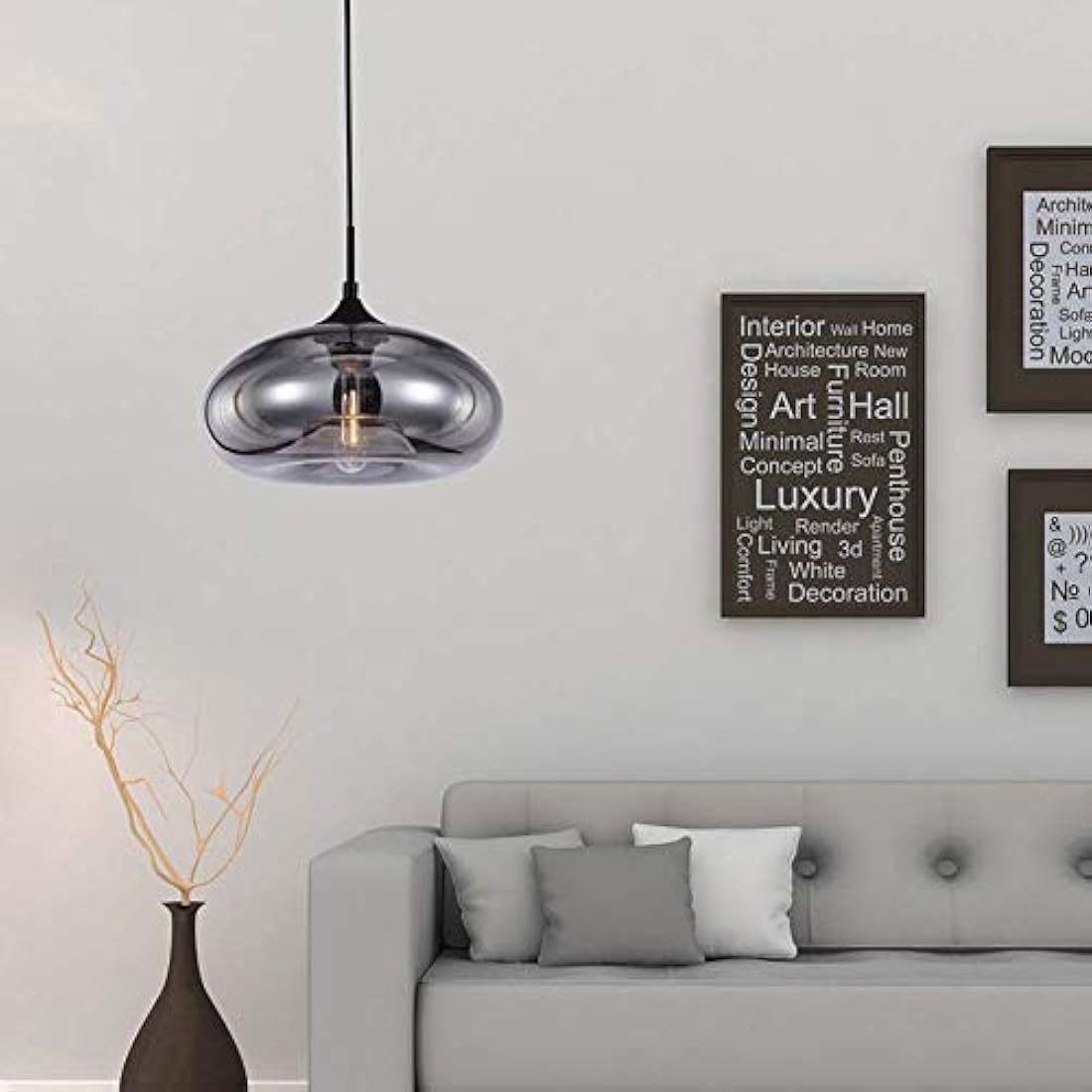 HJXDtech Pendant Light with 28cm Glass Lampsahde, Industrial Vintage Loft Bar E27 Ceiling Hanging Lamp for Kitchen, Dining &Living Room (Silver)