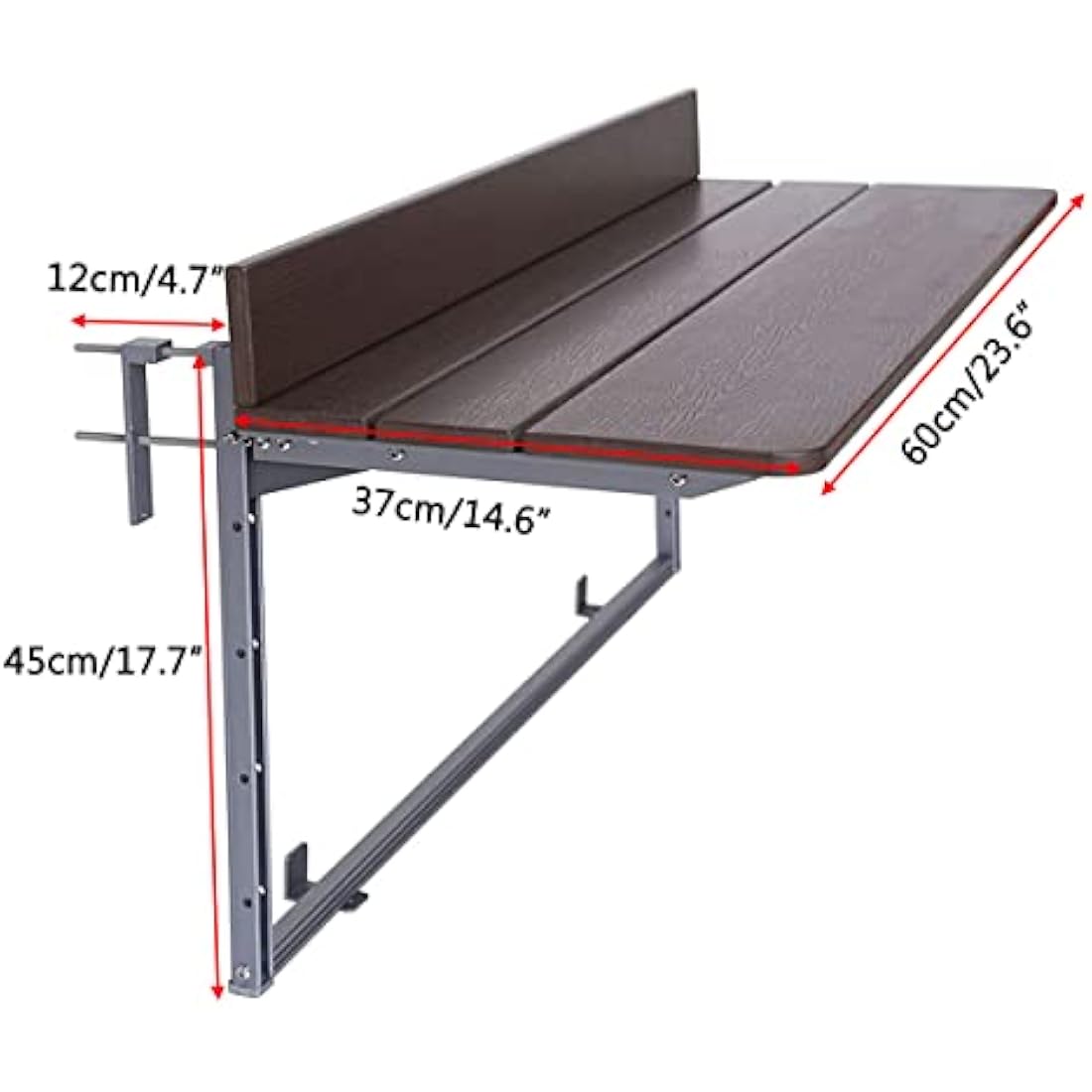 Gdmokle Balcony Hanging Table, Balcony Folding Table, Railing, Hanging Table with 5 Way Height Adjustable, Foldable Balcony Table for Patio Garden, Aluminium Profile Table (60x37 cm/23.6x14.6 inches)
