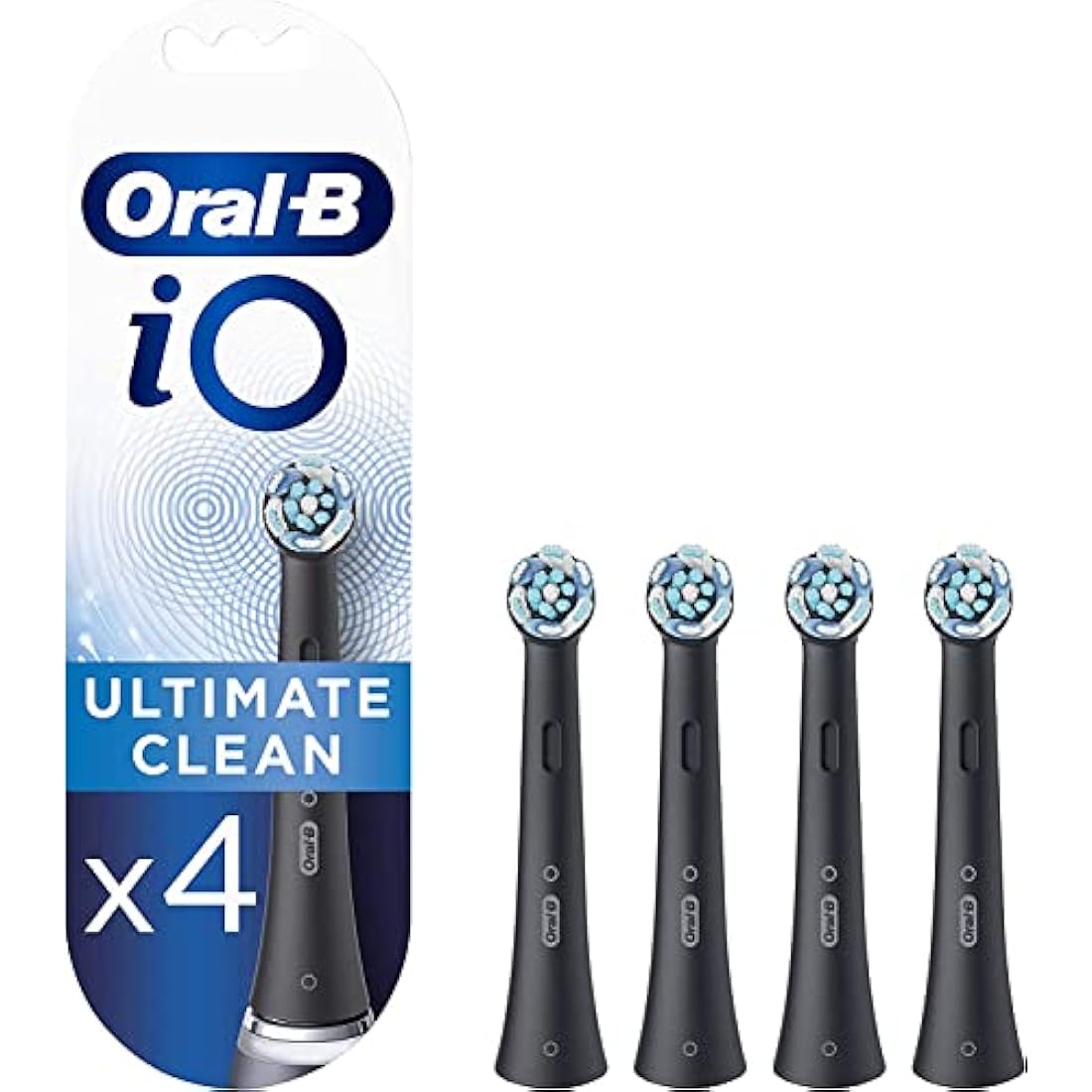 Oral-B iO Ultimate Clean Electric Toothbrush Head, Oral B Electric Toothbrush Heads, Twisted & Angled Bristles for Deeper Plaque Removal, Pack of 4 Toothbrush Heads, Black