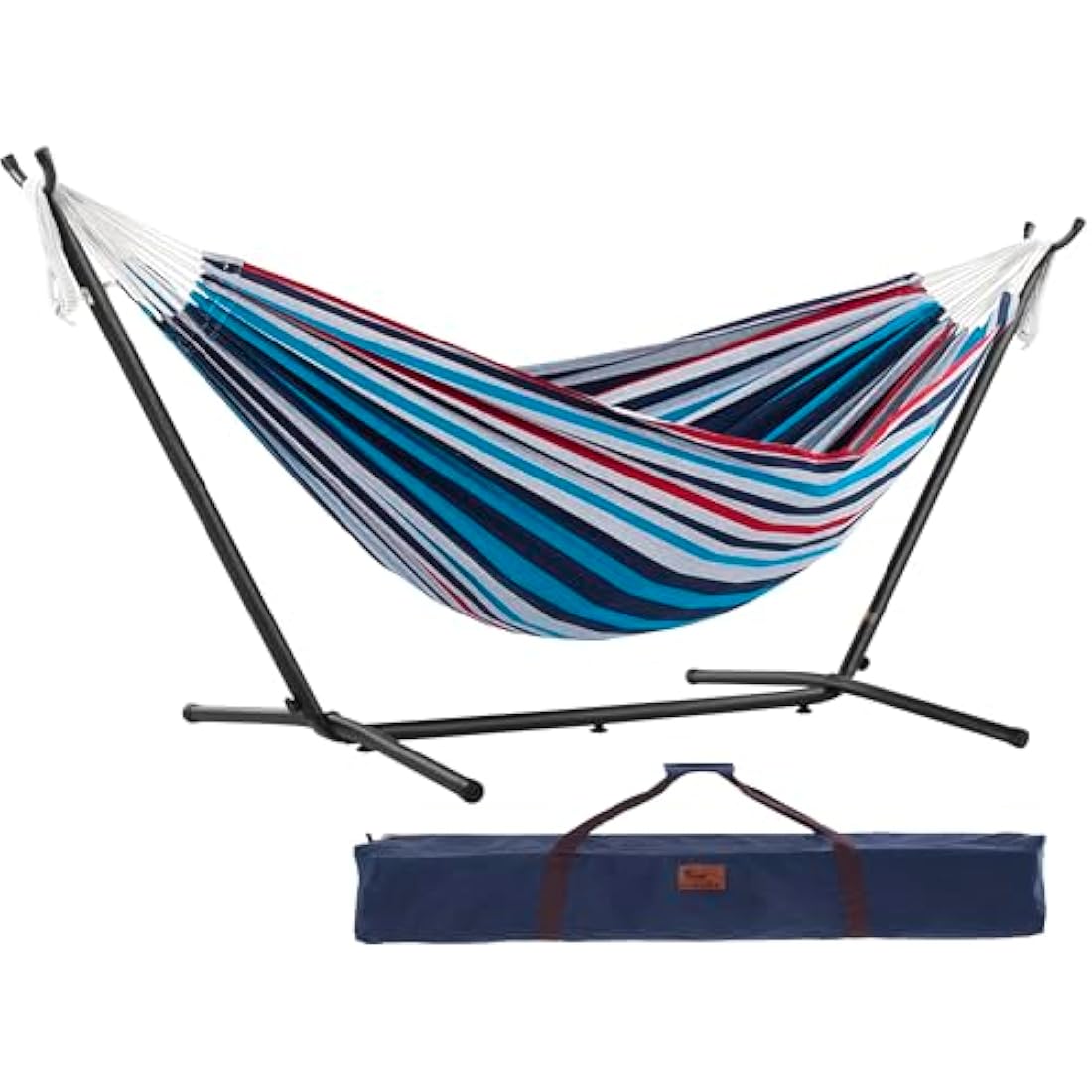 Vivere, Denim Double Cotton Hammock with Space-Saving Steel Stand including Carrying Bag