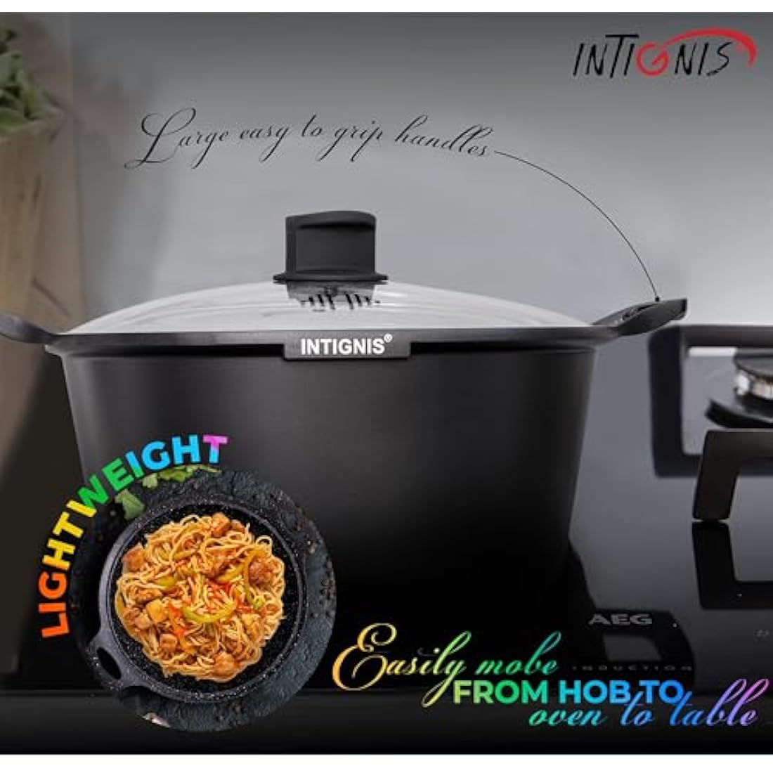INTIGNIS® Casserole Pot with lid – Large 32cm | 10 Litre | 15 Inches – Induction Compatible – GREBLON Ceramic Non Stick Chemical Free Coating