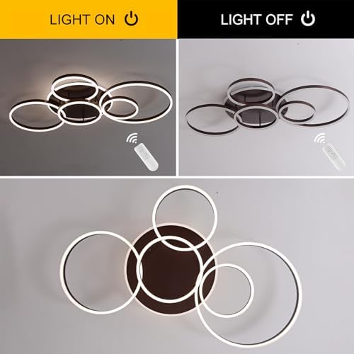 Minifair Dimmable Ceiling Light, 116Cm Flush Mount, 108W 6400Lm, 6 Rings, Brown, Living Room
