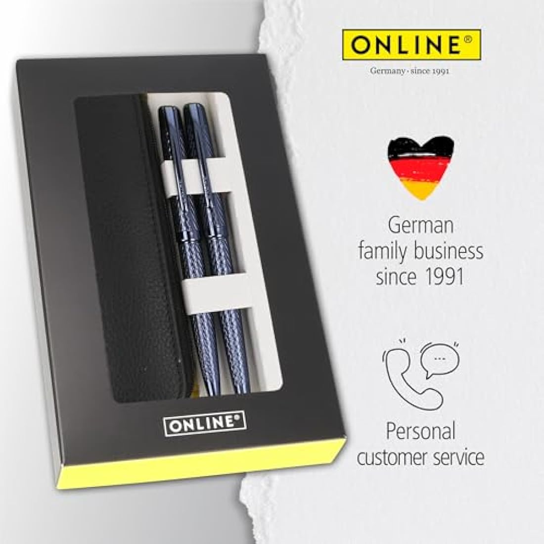 Online Set Eleganza Fountain Pen & Ballpen & Leather Case I Colour: Blue I Nib Size M I Metal Clip I Retractable Biro I Fountain-Pen for Standard Ink Cartridges Or Converter I In Gift Box