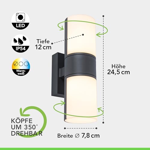 LUTEC CYRA LED Outdoor Wall Light, Modern Outdoor Light, Aluminium Wall Light in Anthracite, 350 Rotatable Light Heads, Versatile Wall Light, 1000