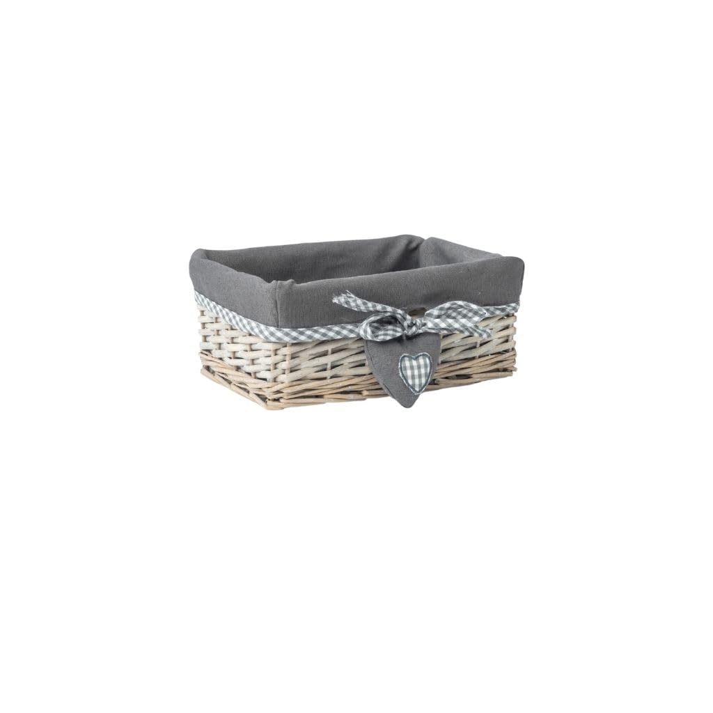 Woodluv Grey Wicker Rectangular Storage Gift Hamper Basket With Removable Lining - Small