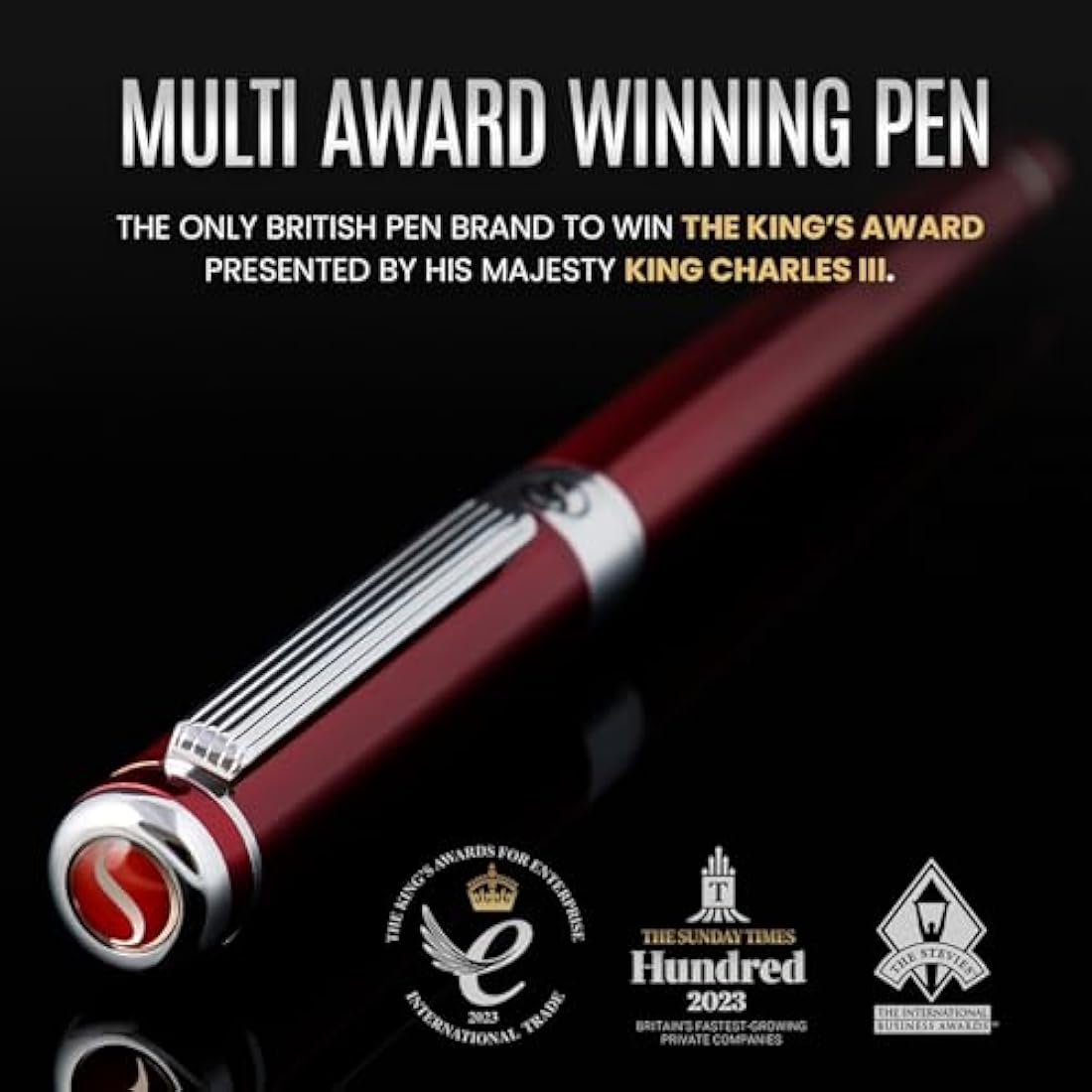 Scriveiner Red Lacquer Fountain Pen Stunning Pen with Chrome Finish, Schmidt Nib (Fine), Best Pen Gift Set for Men & Women, Professional, Executive, Office, Nice Pens